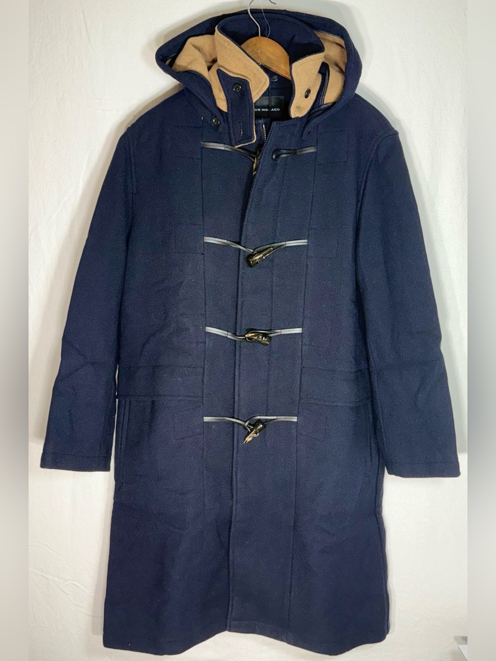 NWT Club Monaco Manteco Wool Duffle Coat Womenβs XS Navy Hooded Toggle